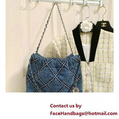 Chanel Stitched Denim & Silver-Tone Metal Blue 22 Handbag AS3261 2024 Chanel Stitched Denim & Silver-Tone Metal Blue 22 Handbag AS3261 2024